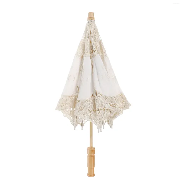 Guarda-chuva Guarda-chuva Renda Guarda-sol Casamento Branco Vintage Nupcial Algodão Bordado Pography Decorativo Feito à Mão Claro Chá De Madeira