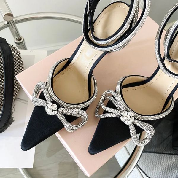Роскошный дизайнерский бренд, женская официальная обувь, тонкие сандалии на высоком каблуке MACH, модные женские сандалии на высоком каблуке с бантом из воды и бриллиантами, фабричная обувь