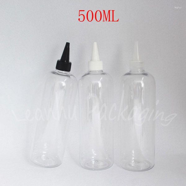 Bottiglie di stoccaggio 500ML Bottiglia di plastica rotonda trasparente Tappo a bocca appuntita 500CC Trucco Sub-imbottigliamento Confezione di marmellate / lozioni
