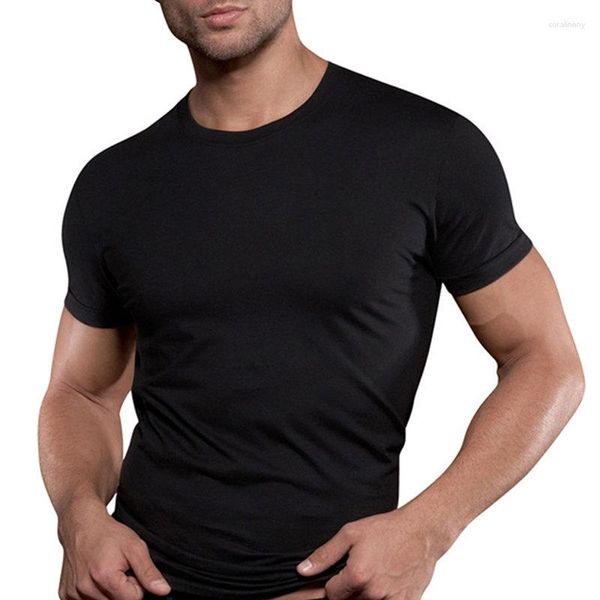 Ternos masculinos B1620 Camisetas masculinas de manga curta de algodão sólido preto para academias, fitness, musculação, treino, camisetas masculinas, verão, casuais, finas, camisetas
