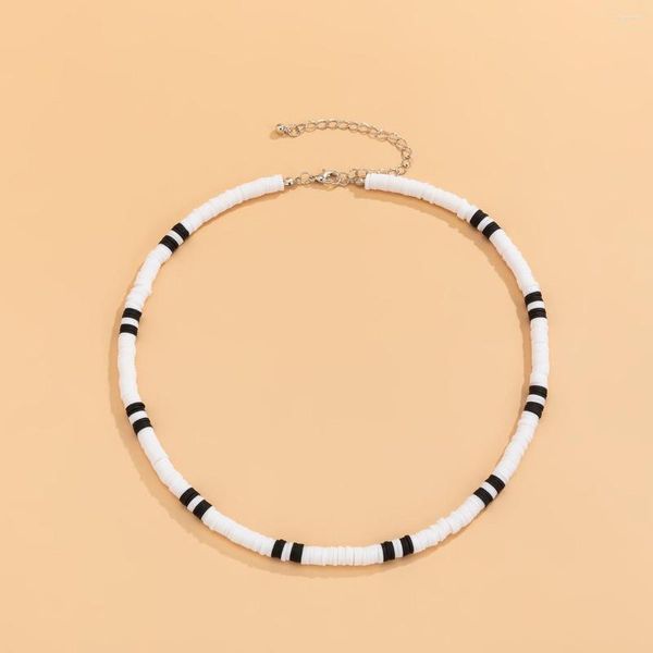 Ketten Weiß Schwarz Farbe Weichen Ton Perlen Choker Halsketten Für Frauen Männer Einfache Minimalistischen Kragen Schmuck Geschenke Liebe Brief Halskette