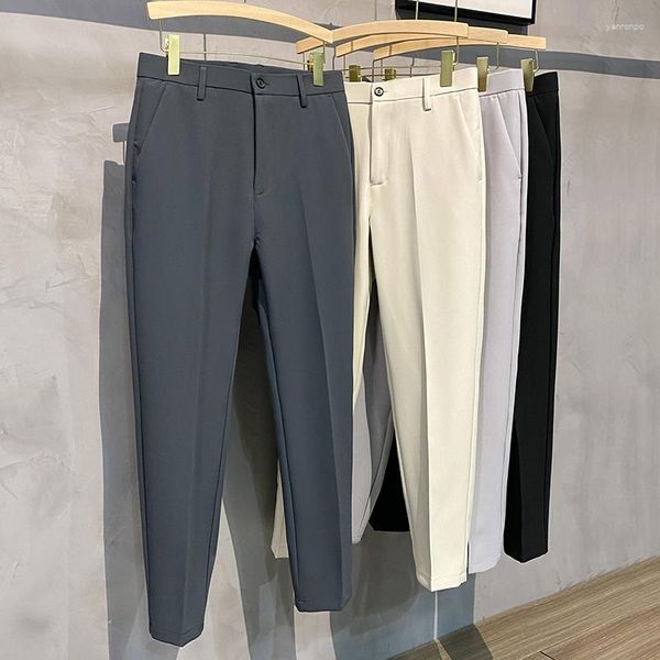 Calça Masculina 2023 Terno de Verão Para Homens Straight Silm Fit Elástico Drape Clássico Cor Sólida Negócios Casual Calças de Marca Masculino Cáqui