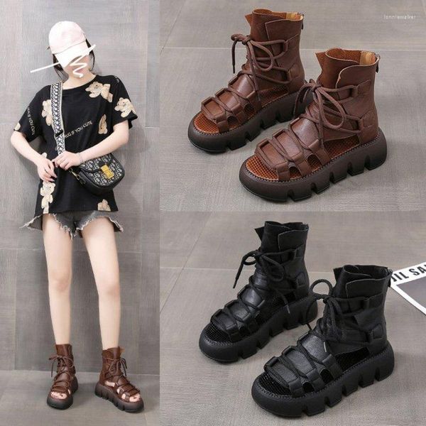 Sandálias 2023 verão preto feminino couro cool botins plataforma sapatos cunhas moda feminina ao ar livre sandálias