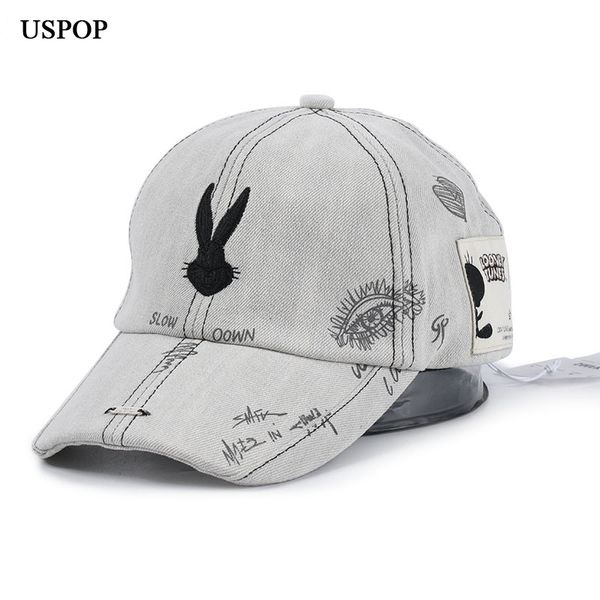 Ball Caps USPOP Bugs Bunny berretti da baseball in denim lavabile Ricamo graffiti visiera berretto donna primavera 230729