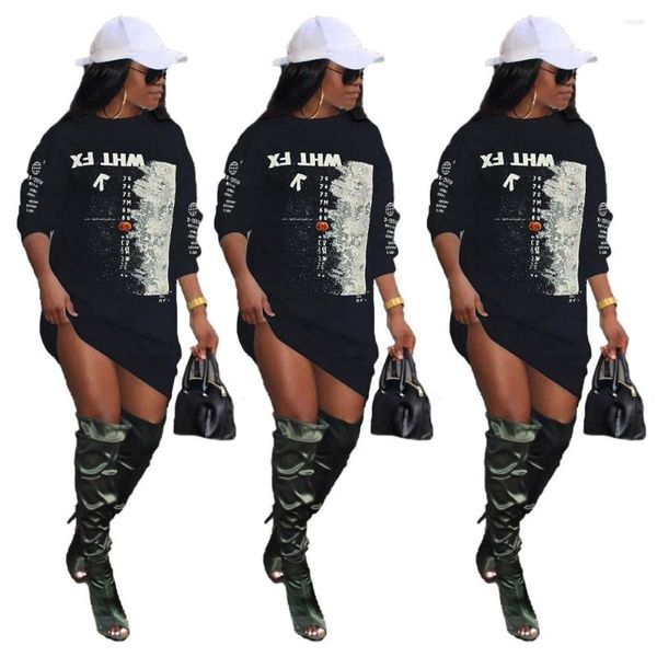 Moletom feminino com capuz 2023 moda casual solto longo moletom feminino manga estampada suéter minivestido pulôver streetwear combinando tops