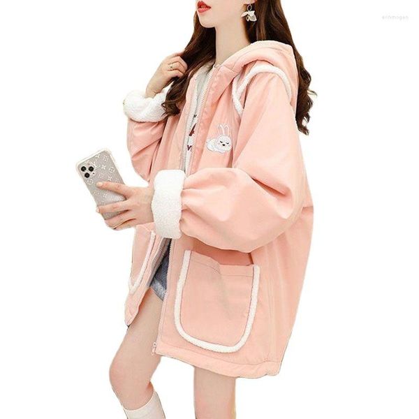 Frauen Hoodies Positive Negative Zwei Tragen Nachahmung Lamm Fleece Damen Schutz Mantel 2023 Herbst Winter Verdicken Weibliche Lose Jacke