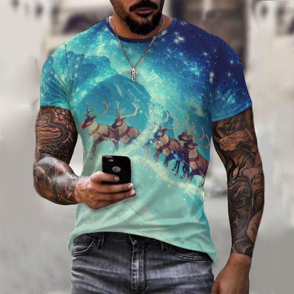 Camiseta Masculina Camiseta de Natal Engraçada Papai Noel Estampa 3D Unissex Moda Streetwear Festivo Oversized Tops Harajuku Presente Infantil