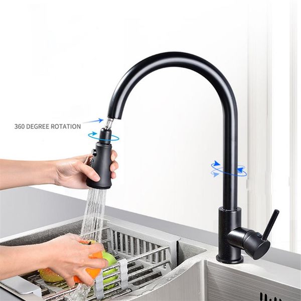 Rubinetto da cucina estraibile nero per uso domestico Rubinetto monocomando in nichel con maniglia singola Miscelatore acqua per spruzzatore girevole210r