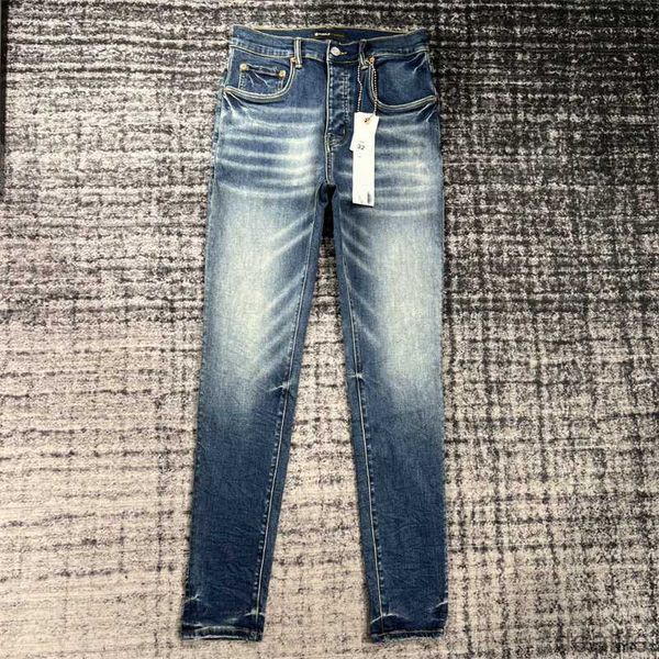Lila Designer-Jeans Marke Herrenhose Pantalones Ripped Straight Regular Denim Tears Washed Old Long Hole 9vzx