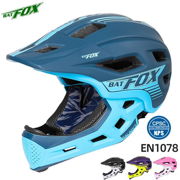 Capacetes de ciclismo BATFOX Mtb capacete full face para crianças destacável ciclismo infantil Offroad capacetes de bicicleta esportiva ao ar livre Conjunto de joelheiras 230728