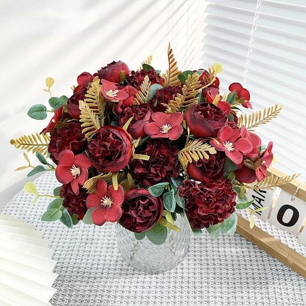 Dekorative Blumen Seide Simulation große Teerose Hortensie gefälschte Blumenstrauß Valentinstag Geschenk Urlaub Party Dekor künstliche Rosen