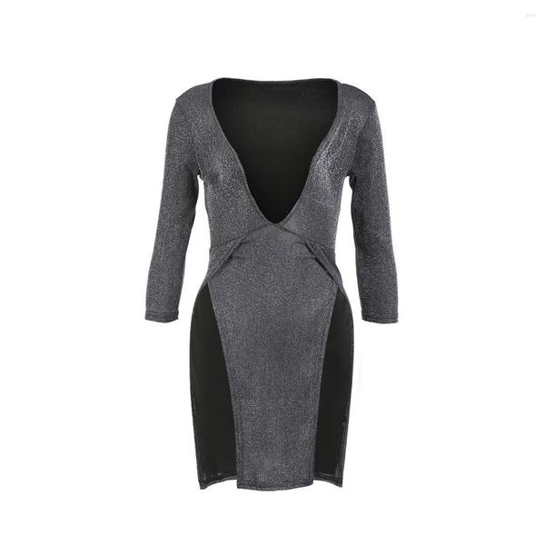 Abiti casual Moda estiva da donna Mini strisce Abito con paillettes Sexy primavera Deep O Neck Backless Mesh Paillettes