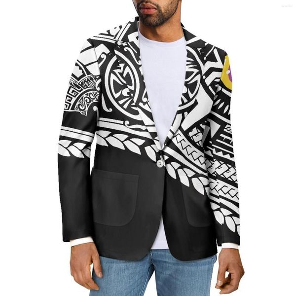 Abiti da uomo Tribale polinesiano Pohnpei Totem Tatuaggio Stampe Stile Uomo Casual Slim Fit Moda Abbigliamento da ufficio Elegante Cappotto a maniche lunghe