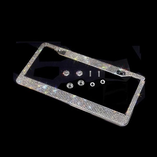 Cornici targa Bling Crystal Frame Donna Lusso artigianale con strass Auto con pulsante di accensione Adatto USA e Canada215n