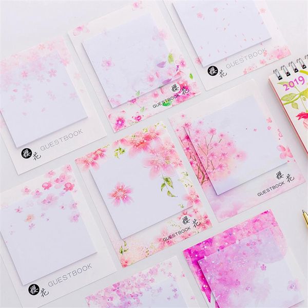 Bonito Kawaii Flores de cerejeira Bloco de notas Notas autoadesivas Papelaria Adesivos Post It Planner Adesivos Blocos de Notas Escritório Material Escolar2409