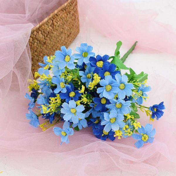 Flores decorativas 1 buquê de seda artificial orquídea falsa margarida decoração de jardim ao ar livre festa de casamento decoração de escritório em casa roxo azul