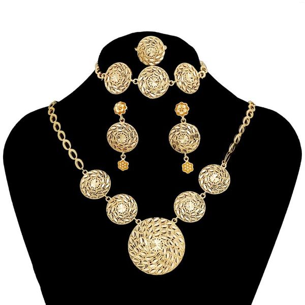 Серьги ожерелья установите Индию Золотой цвет Попад круглой подвесной модный браслет кольцо обаяние