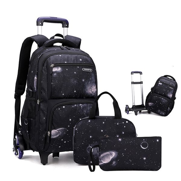 Mochilas Mochila Escolar Com Rodas Mochila Rolante Escolar Mochila Com Rodas Estudantes Miúdos Trolley Bags Para Meninos Bagagem de Viagem com Lancheira 230729