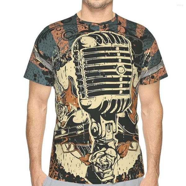 Camisetas masculinas com música ao vivo estampa de poliéster camiseta estampada artística lazer camisa fina especial masculina