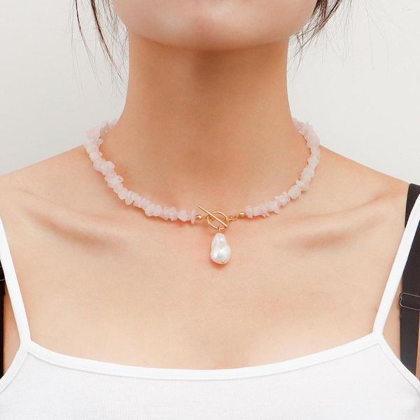 Collane con ciondolo Collana di pietra rosa naturale colorata boema alla moda Collana di perle irregolari fatte a mano per gioielli da donna Regali per feste