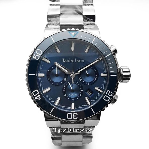 2021 Керамическая рамка Mens Mens Sport Watches Blue Face Vk 63 Кварцевые движения. Начаты на наручные часы.