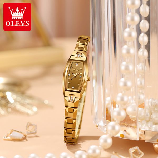 Наручительные часы Olevs вольфрамовые стальные Quartz Women Watch Luxury Fashion Brand Элегантный дизайн алмазные водонепроницаемые наручные часы для Ladies Reloj Mujer 230728