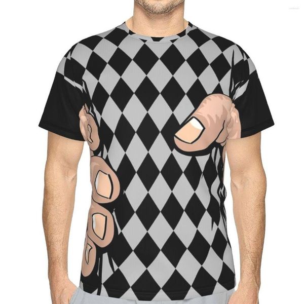 Camisetas Masculinas Big Hand Squeezing Estilo Checkered Camisetas de Poliéster Masculino Streetwear Camisa Fina O Neck