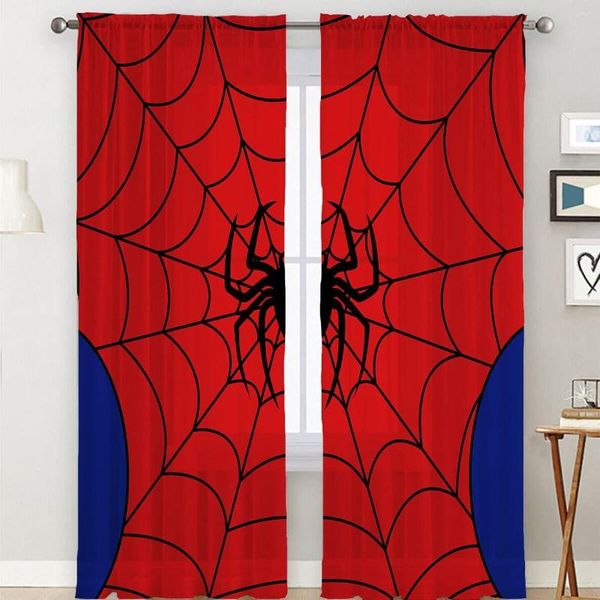 Vorhang, blau und rot, Web-Jungen-Lieblings-Cartoon-Fenster, 3D-gedruckt, dünn, für Schlafzimmer, Wohnzimmer, 2 Panel-Schatten