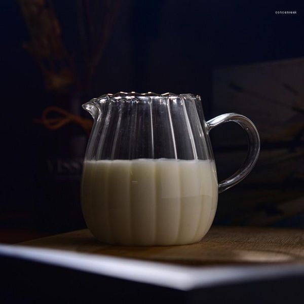 Vasos desechables Pajitas 300/550ml Jarra japonesa de leche a rayas Taza de vidrio resistente al calor con asa Separador de té de la leche Café Fair Home Cafe