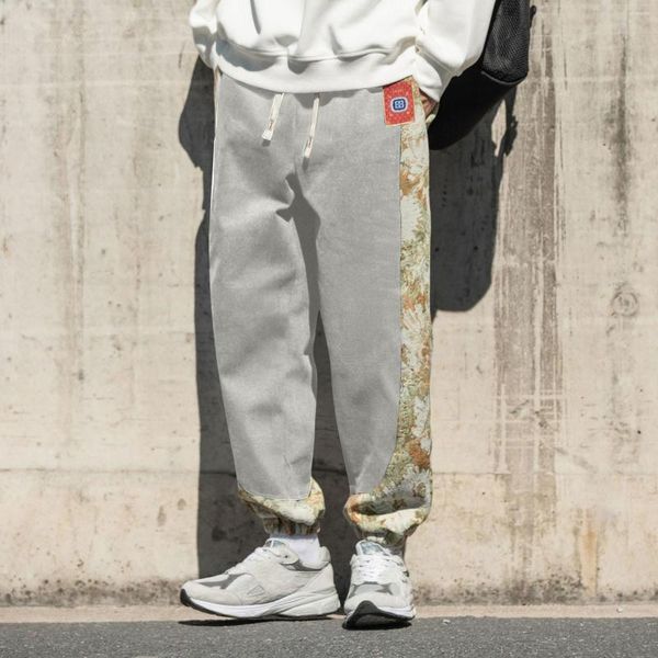 Calças masculinas Calças de moletom Cargo Tendência retrô japonesa com bordado combinando com cores Roupas esportivas joggers