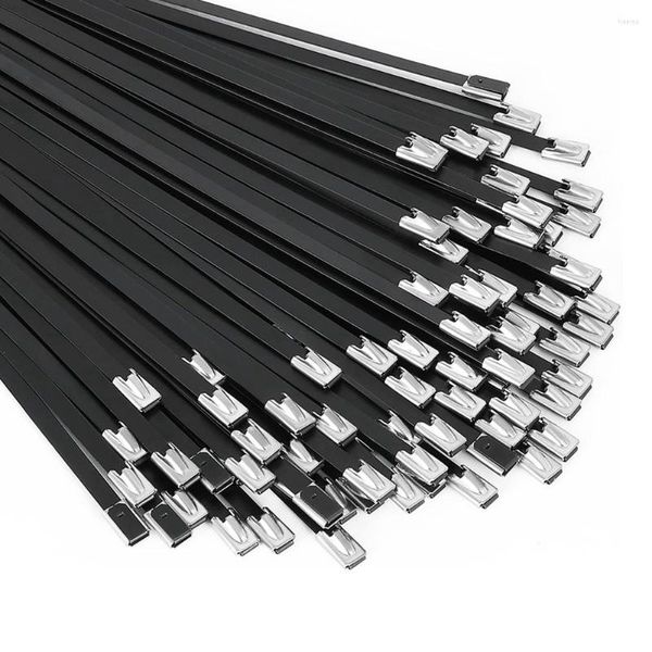 Sacos de armazenamento Metal Zip Ties Preto 100 Pcs 11,8 Polegada 304 Aço Inoxidável Revestida com Epóxi Braçadeira para Máquinas Veículos Fazendas Cabos