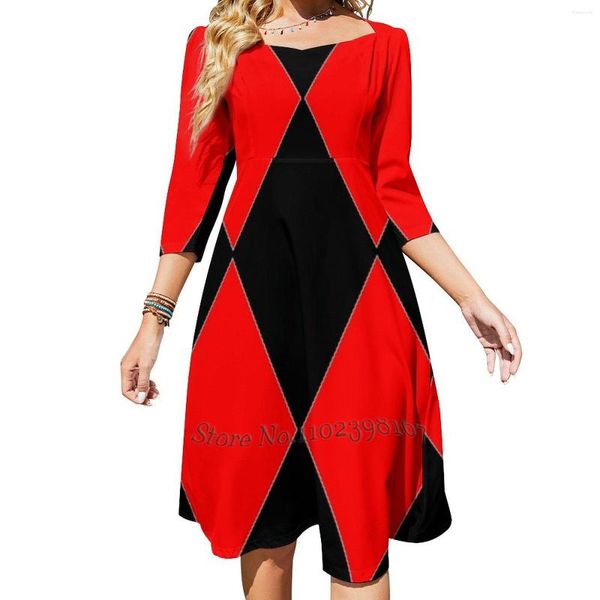 Lässige Kleider, rotes und schwarzes Muster, erstellt von Ozcushionstoo, ausgestelltes Kleid mit herzförmigem Knoten, modisches Design, große Größe, lockeres Grün