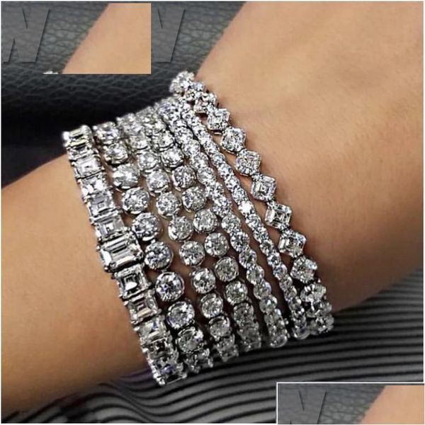 Corrente 315 mm Bling Tennis Bracelet Iced Out Redondo Quadrado Baguette Cz Cubic Zircônia Diamante Hip Hop Correntes Pulseira Pulseiras Jóias P Dhrrv