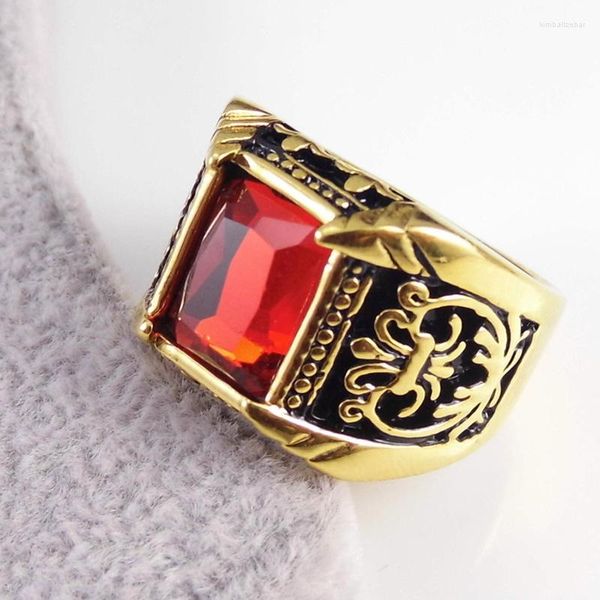 Eheringe Vintage Antik Klasse für Frauen Männer Großer roter schwarzer Kristallstein Fingerband Luxusschmuck Bold Edelstahl Ring Geschenk