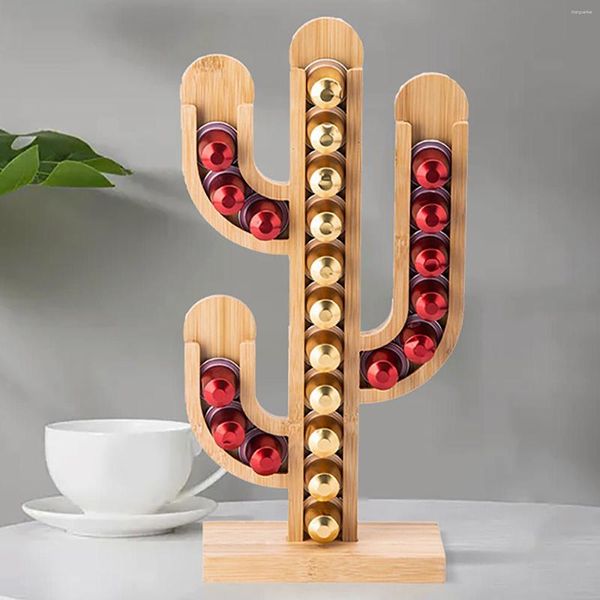 Dispenser a forma di cactus con supporto per caffè in legno da cucina per l'home office