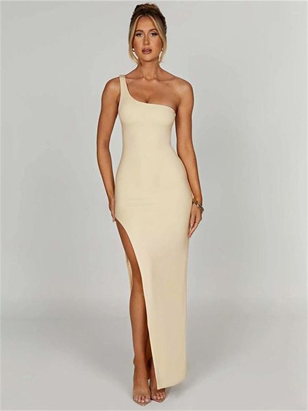 Casual Kleider WJFZQM Eine Schulter Maxi Kleid Für Frauen Sexy Ärmellose Seite Schlitz Bodycon Lange Elegante Sommer Y2k Party 2023