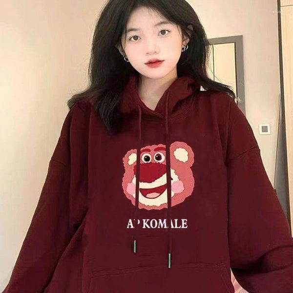 Frauen Hoodies Frauen Pullover 2023 Herbst Winter Lose Mit Kapuze Weinrot Top Mit Plüsch Und Verdickt Mantel Für Schlank outwear