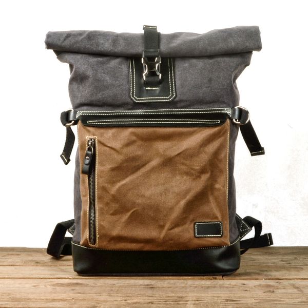 School Bags Retro canvas backpack men s large capacity travel bag outdoor mountaineering school computer stitching leather 230728