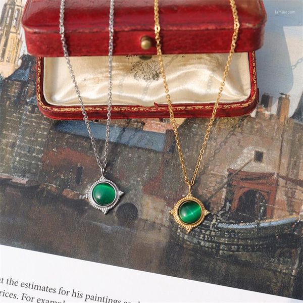 Colares com Pingente YUN RUO Banhado a Ouro 18 K Vintage Ágata Verde Pedra Natural Opala Irregular Colar de Aço Inoxidável Para Presente de Aniversário Feminino