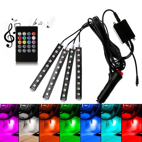 Car USB LED RGB Atmosphere Strip Light 4 in 1 Remote Voice Control Interior Styling Decorative Dynamic tmosphere lamp2402