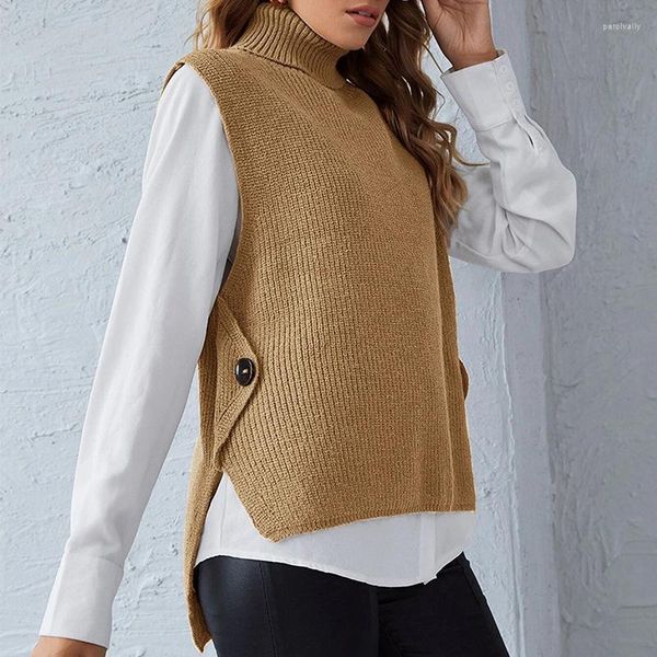 Maglioni da donna Gilet europeo e americano Pullover dolcevita lavorato a maglia tinta unita Maglione senza maniche