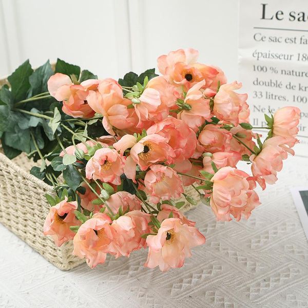 Flores decorativas flor simulada pano de casamento decoração de exposição lótus simples grama padrão rosa artificial
