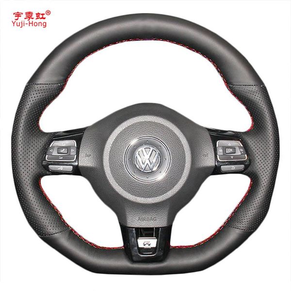 Yuji-Hong Car Steering Wheel Covers Case para VW Golf 6 GTI MK6 VW Polo GTI Scirocco R Passat CC R-Line 2010 Couro Artificial235B