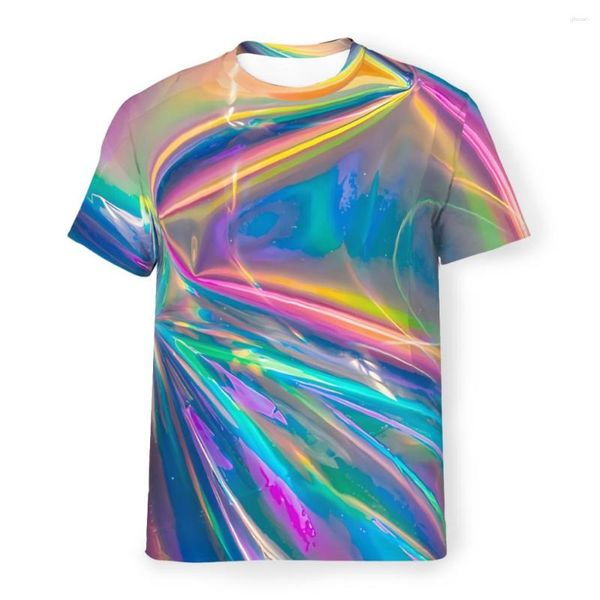 Herren-T-Shirts, farbige Polyester-T-Shirts, holografischer Druck, dünnes Hemd, lustige Tops