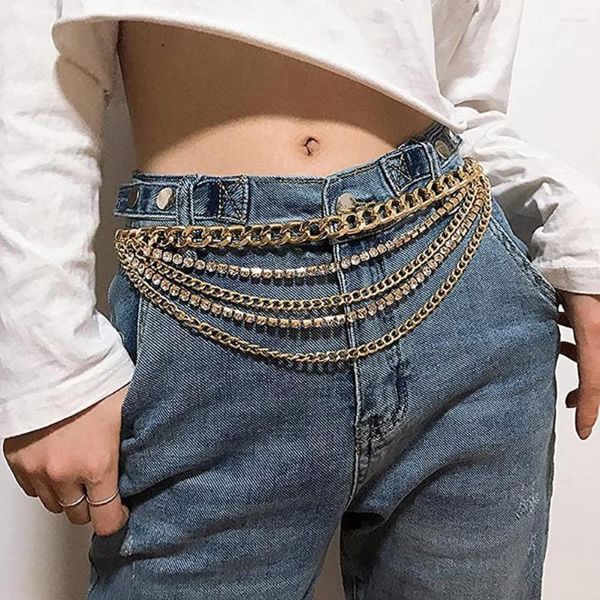 Gürtel Männer Unisex Jeans Hosen Harajuku HipHop Link Spule Heavy Duty Taille Haken Mehrschichtige Strass Kette Gothic Schlüsselanhänger