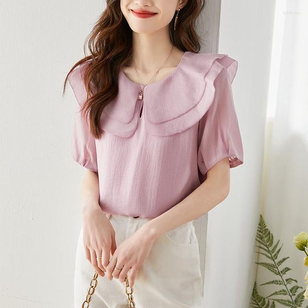 Женские блузки 2023 Summer Fashion Simple Vintage Temprament Ruffle Worklan