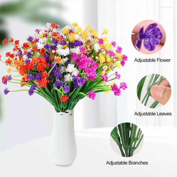 Flores decorativas 1 grupo de 7 garfos plantas de flores artificiais ao ar livre anti-ultravioleta pote de suspensão jardim varanda decoração de casamento