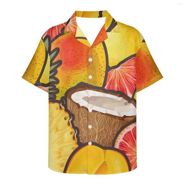 Camicie casual da uomo Modello di frutta Vacanze Bevande Dessert Spiaggia Negozio di abbigliamento Camicia estiva da uomo Manica corta Colletto rovesciato Streetwear Sciolto