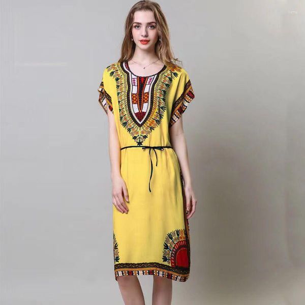 Повседневные платья свободные африканские платья для женщин богемскую спечаток с большим размером женская уличная одежда Batwing Elice Summer Nigtgowns Mother
