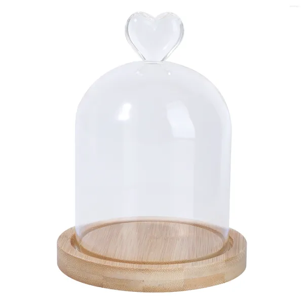 Garrafas de armazenamento Mini Cupcake Bandeja decorativa de vidro transparente Cloche Bell Jar Vitrine com base de madeira rústica preta para plantas suculentas Fada